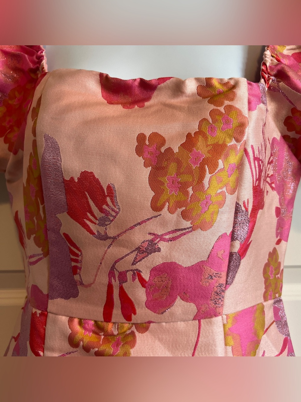LULUS “So Stunning” Floral Jacquard Puff Sleeve Mini Dress - Picture 8 of 10